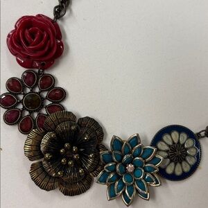 Floral Statement Necklace with Red and Blue Accents